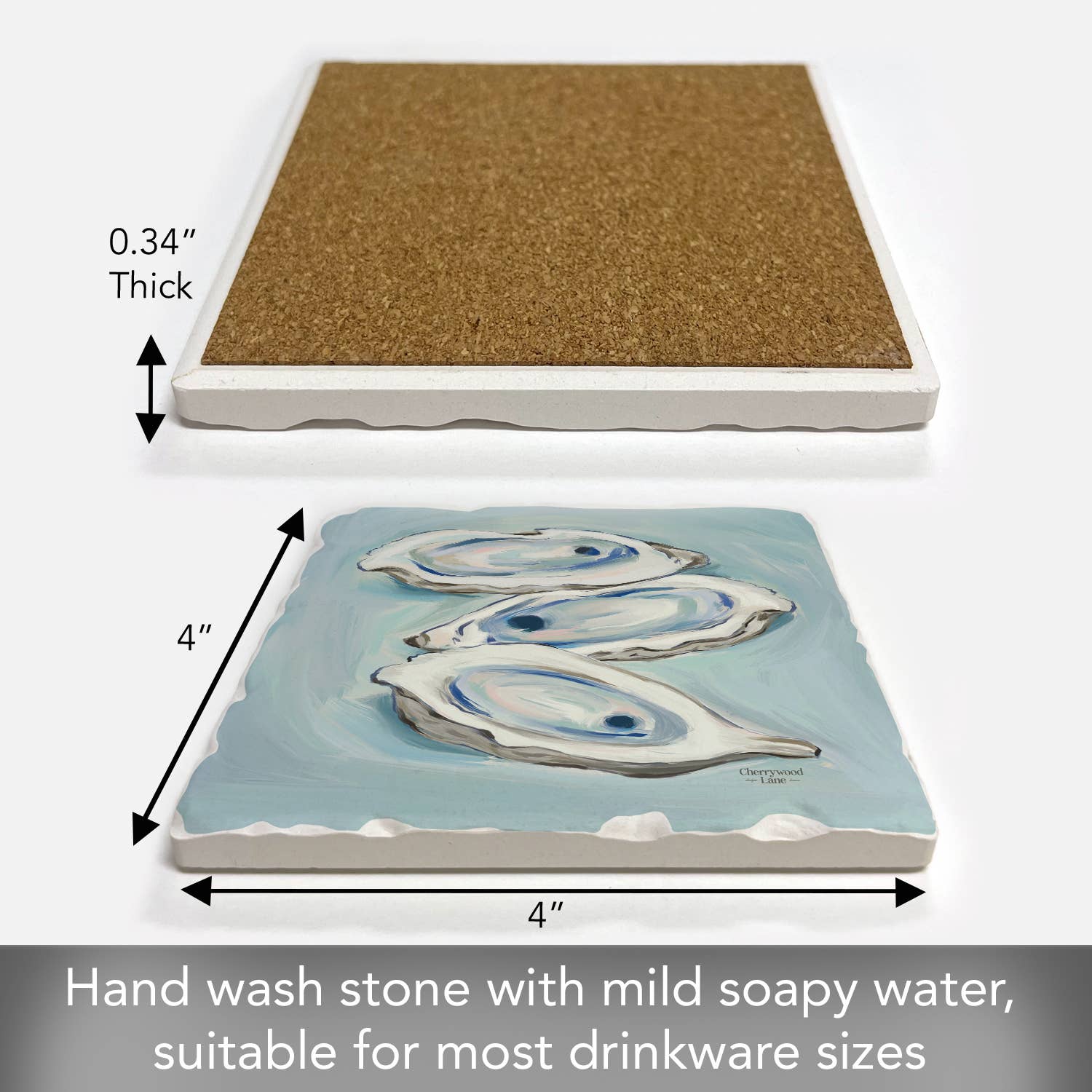 CounterArt/Highland Home/Thirstystone - Wholesale Coasters - "Oysters Galore" Single Absorbent Tumbled Tile Coaster  3