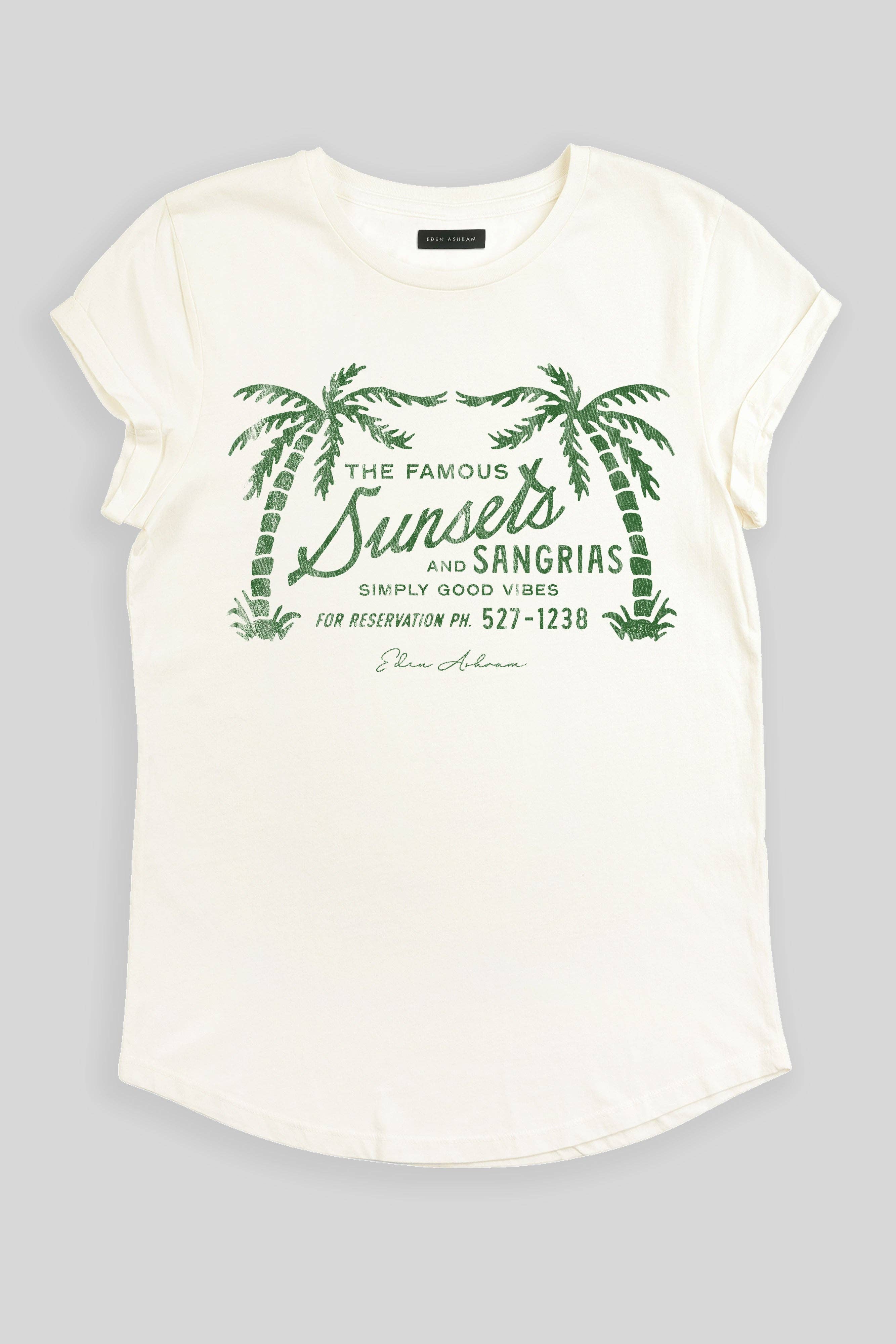 Eden Ashram – wholesale Screen printed t-shirt – Women′s – The Famous Sunsets and Sangrias Premium Rolled Sleeve T-Shirt6