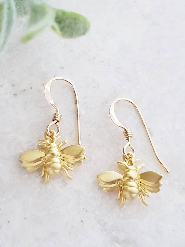 Gold Flying Bumble Bee Earrings for wholesale by Sosie Designs