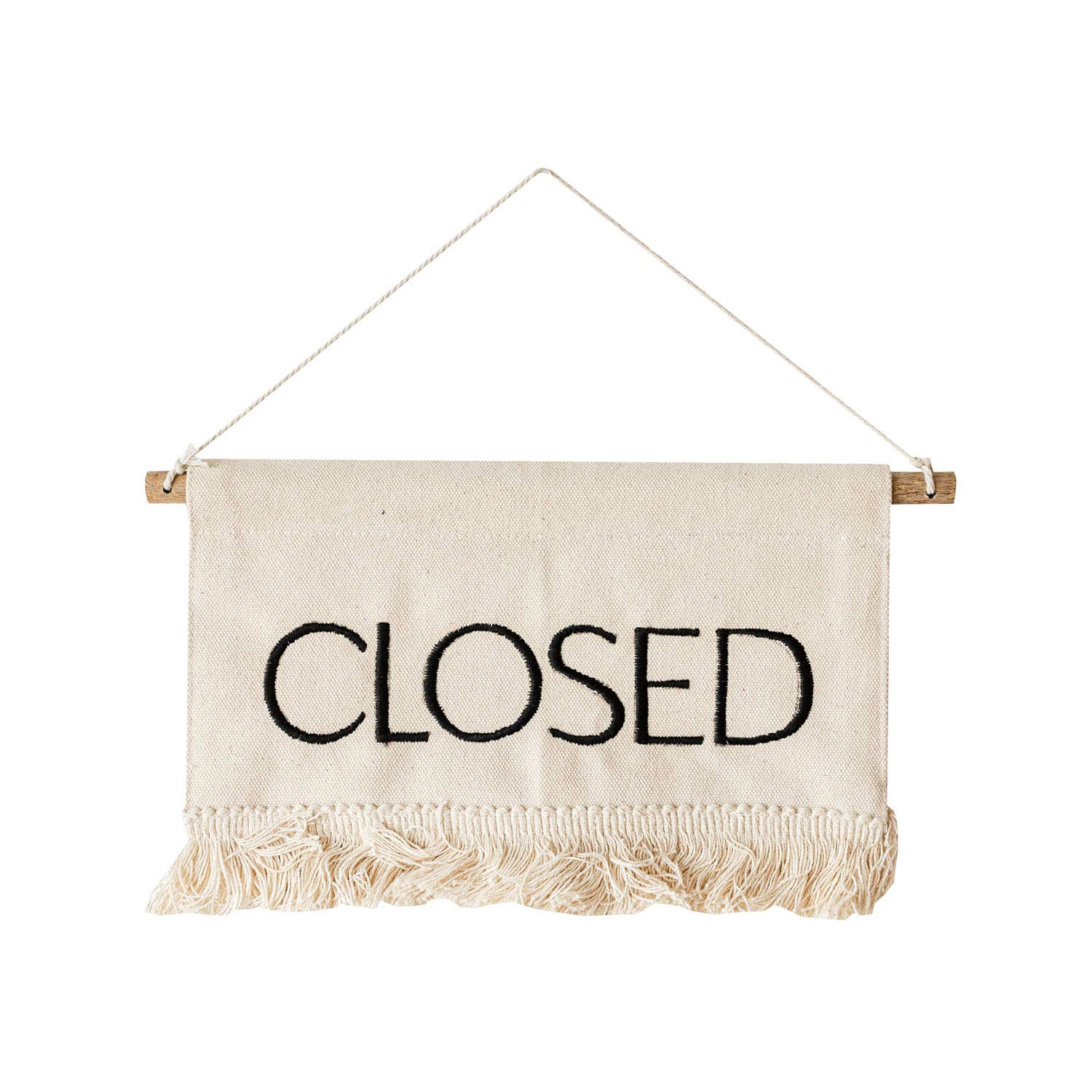 Foreside Home & Garden - Wholesale Sign - Claudia Cotton Embroidered Hanging Open Closed Sign Fringe4