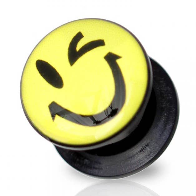 SMILEY FACE PRINT TOP PRETO ACRÍLICO PARAFUSO ENCAIXE PLUG por atacado de CRAVE