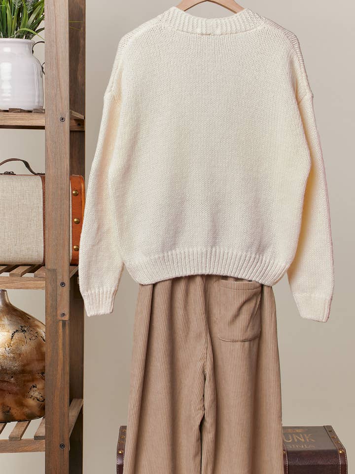 Ivory Christmas Patch Cardigan for wholesale on Faire1