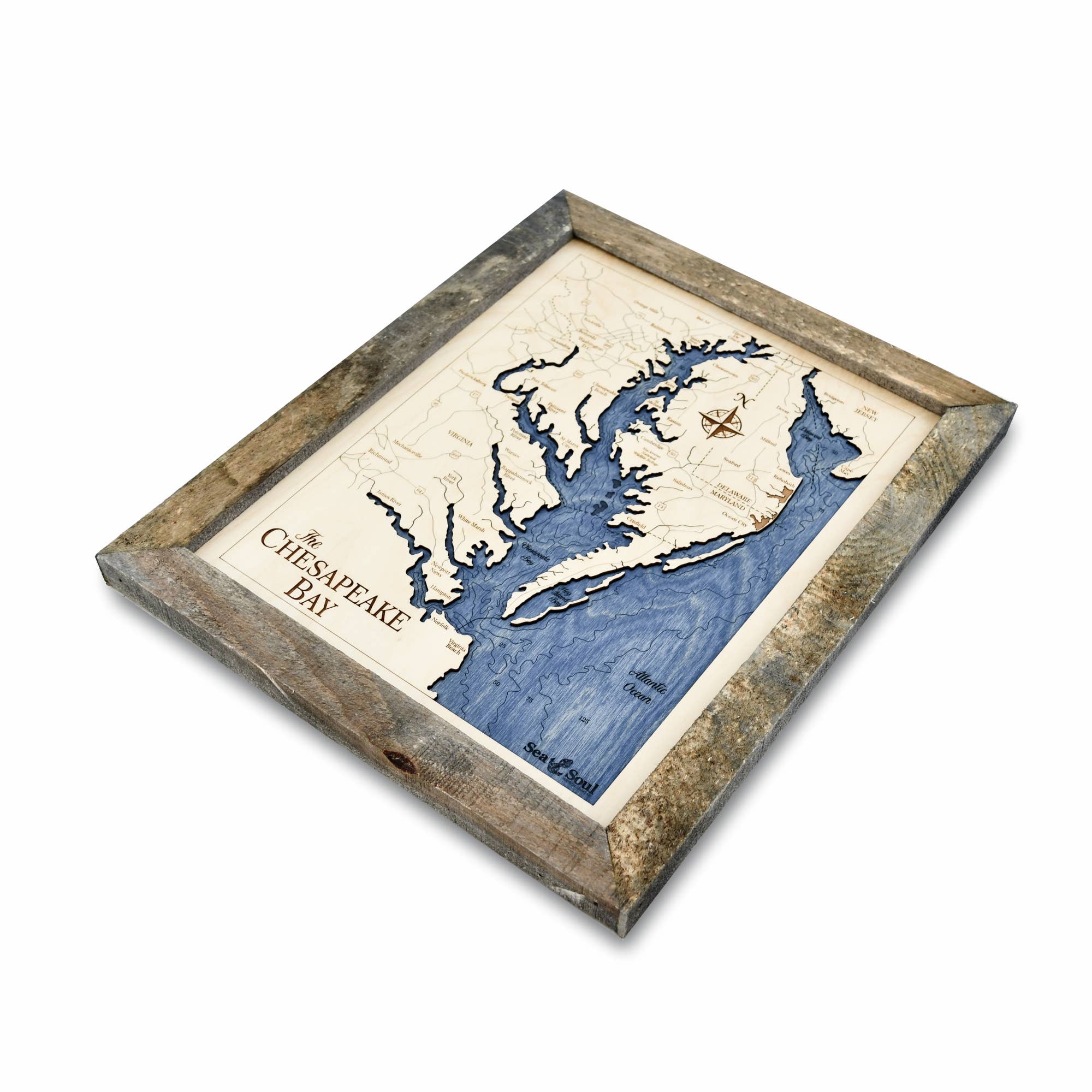 Sea & Soul Nautical Chart Art – wholesale Karta – Chesapeake Bay Topografiska nautisk 3D trä karta heminredning17