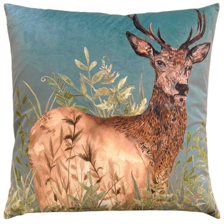 Willow Stag Cushion Cyan for wholesale by Riva Home