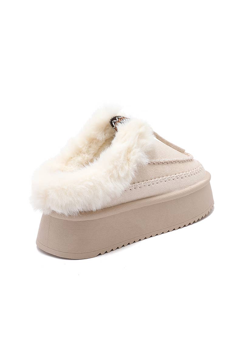 Joia Paris - Wholesale Mules - Women's - Fur-lined mules with thick sole and braided strap RU-211