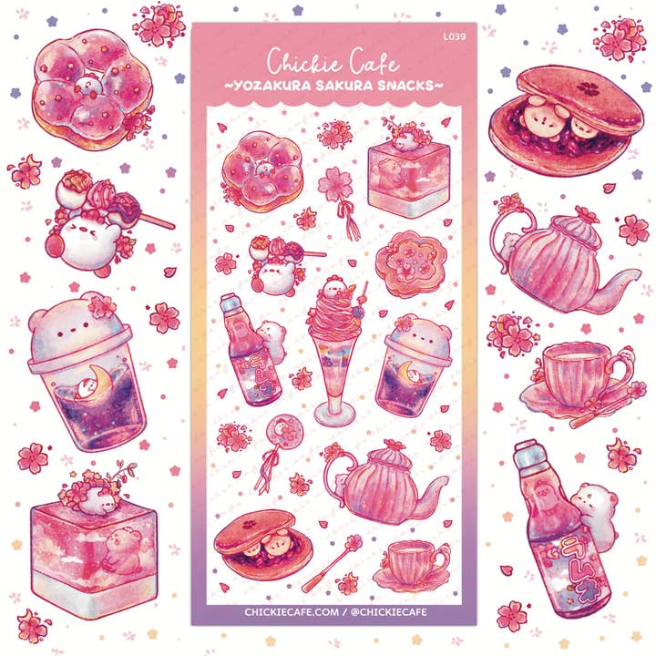 Yozakura Sakura Snacks Sticker Sheet for wholesale by Chickie Cafe