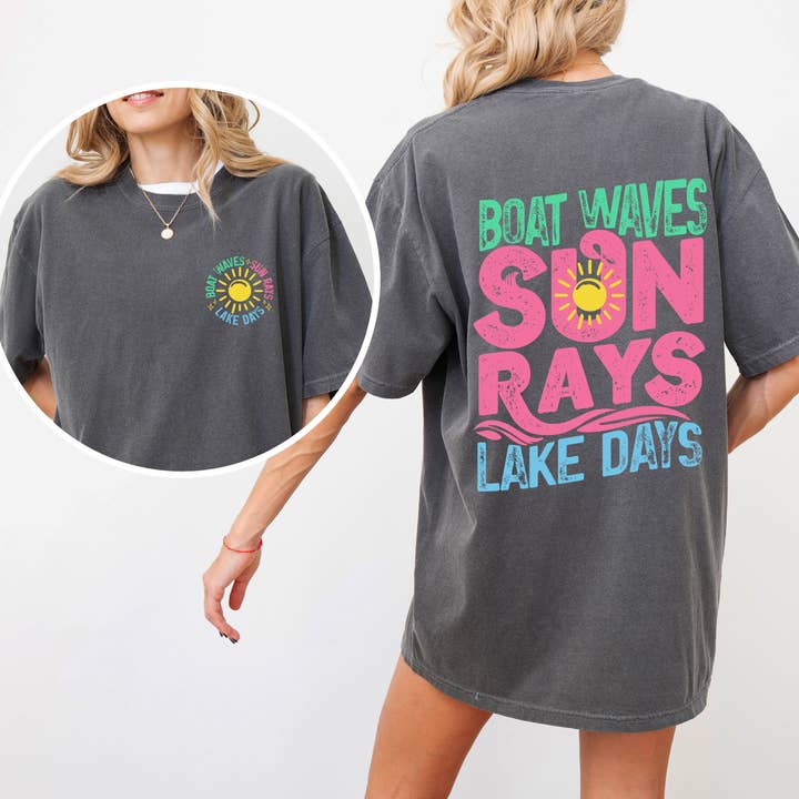 Lake Bum, Sun Rays, Lake Days Boat, Summer T-Shirt for wholesale by Refinery Number One LLC