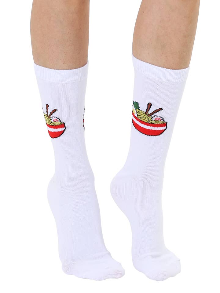 Living Royal - Wholesale Socks - Unisex - 3D Packaged Crew Socks - Bowl of Ramen Noodles - White3
