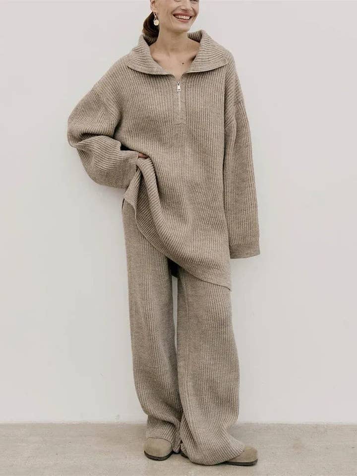 Lark & Lily Boutique - Wholesale Lounge Set - Women's - Solid Color Half Zip Sweater Matching Set