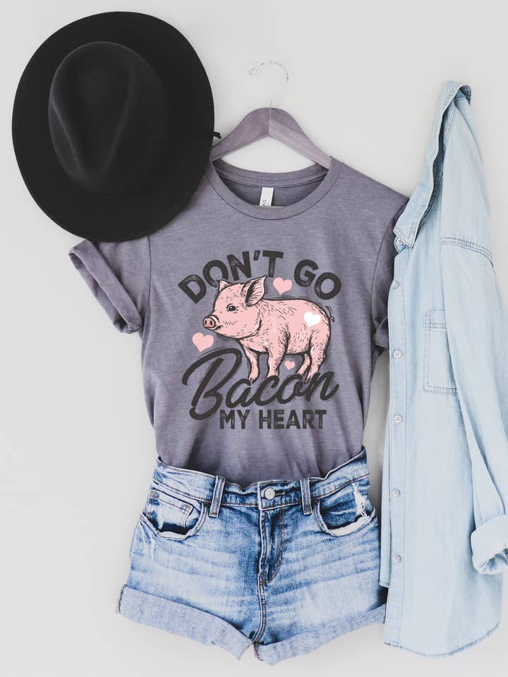 T-shirt graphique "Don't Go Bacon My Heart" - Gris Chiné pour la vente par Ali Dee
