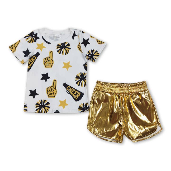 Yawoo Garments - Wholesale Top & Skirt Set - Kids - Short sleeves stars cheer top gold skirt girls clothes2