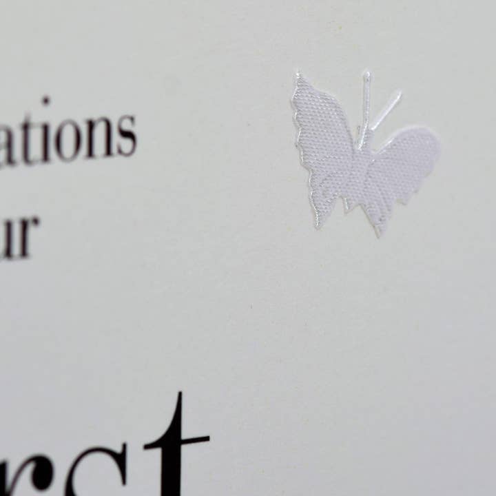 Claire Giles Ltd - Wholesale Anniversary Card - 1st Wedding Anniversary Card, Silver Heart, fabric butterfly Embellished3