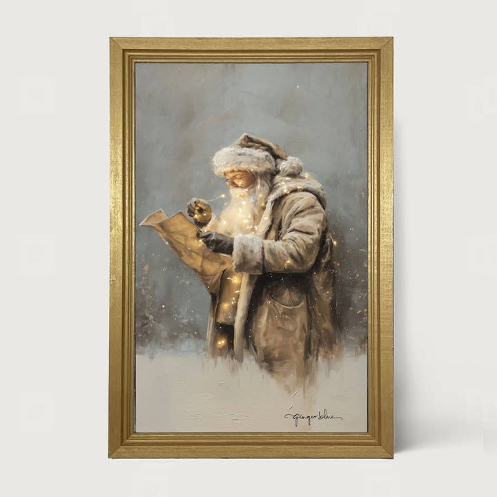 Santa Reading his list with Christmas Lights - Vertical Frame for wholesale by ginger blue