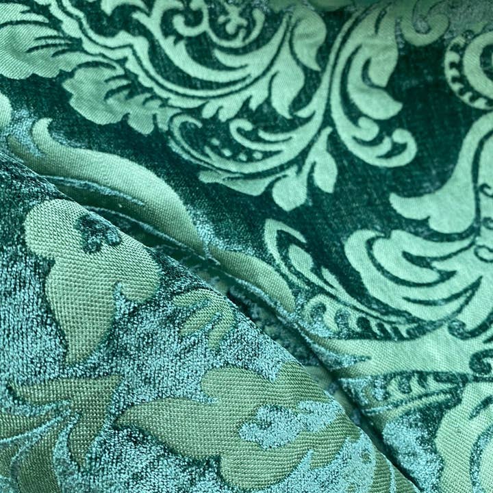 Fancy Styles Fabric – wholesale Fabric – NEW Queen Isabella Designer Damask Burnout Chenille Velvet Fabric Jade Green2