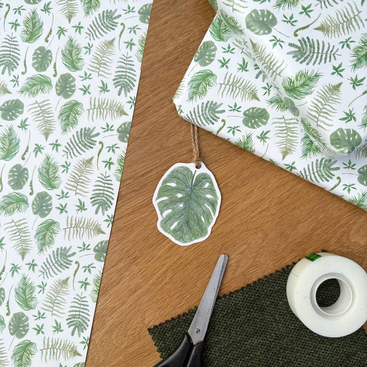 Rainforest Leaves Gift Wrap and Tag for wholesale by Lucy Locks Art