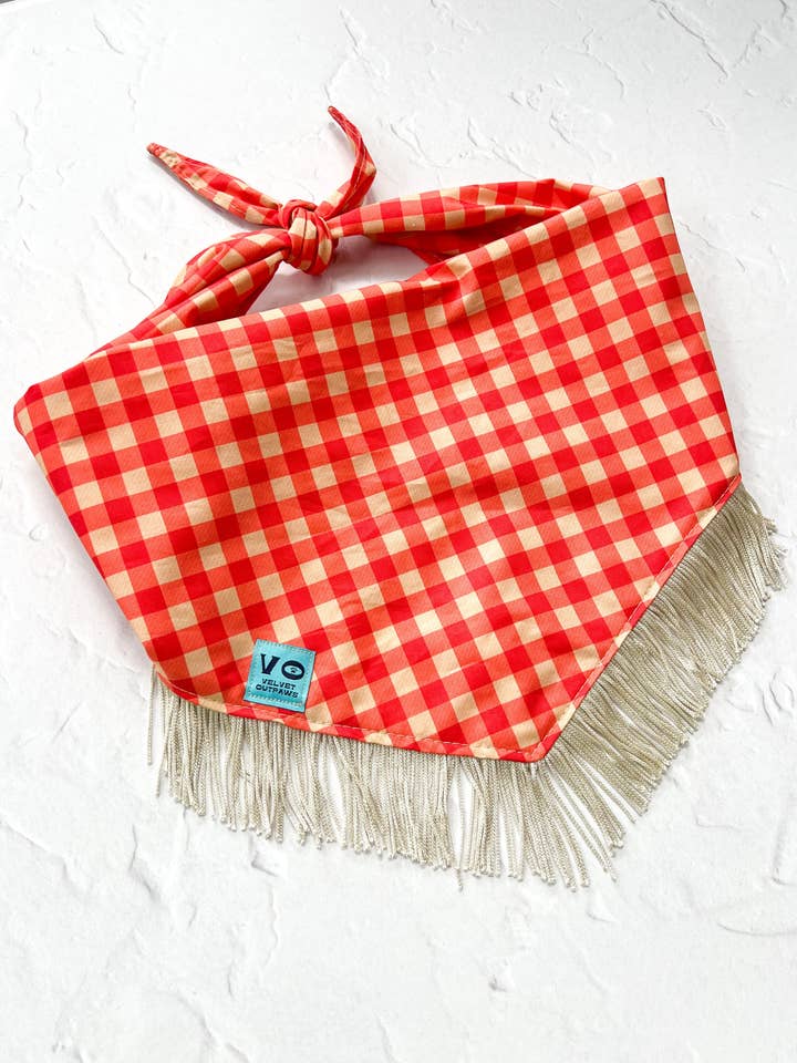 Thanksgiving Plaid Fringe Dog Bandana for wholesale by Velvet Outlaw