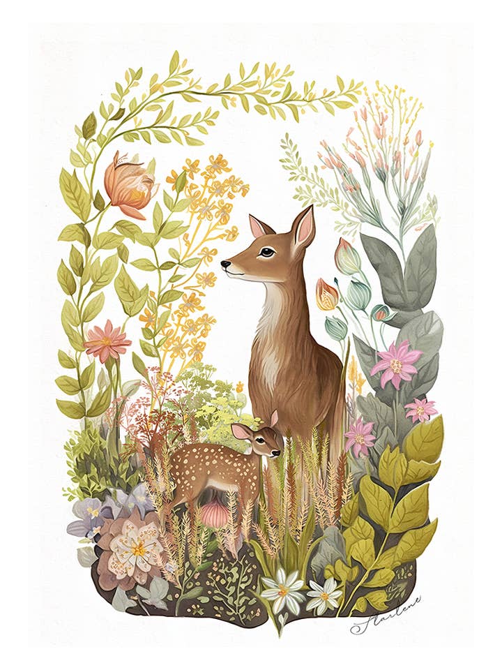 Woodland Animal Nursery Print, Fawn & Doe in Forest for wholesale by Starlene Designs