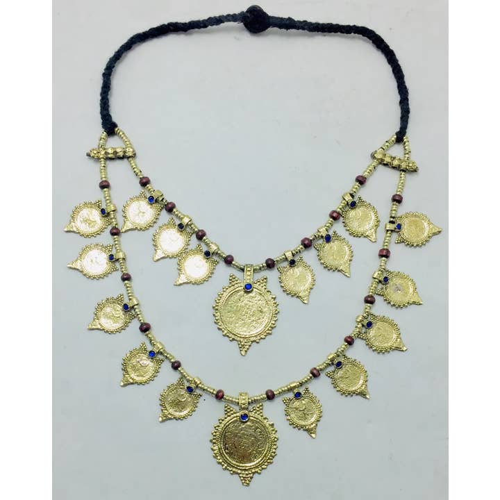 vintarust - Vente Colliers à pendentif - Collier Tribal Vintage à deux couches, pièces vintage