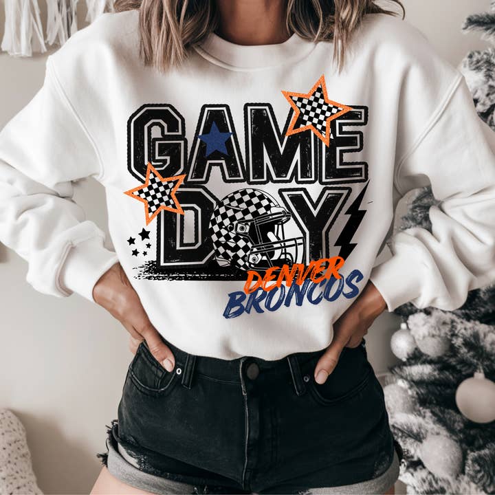 FAUX GLITTER ORANGE/BLUE FOOTBALL DTF TRANSFER for wholesale by Remi Lee Transfers