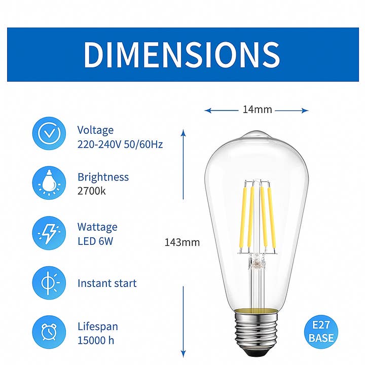 McGowan & Rutherford Ltd - Wholesale Light bulb/puck - Retro Style LED ST64 6w Bulb (E27 large Edison screw)1