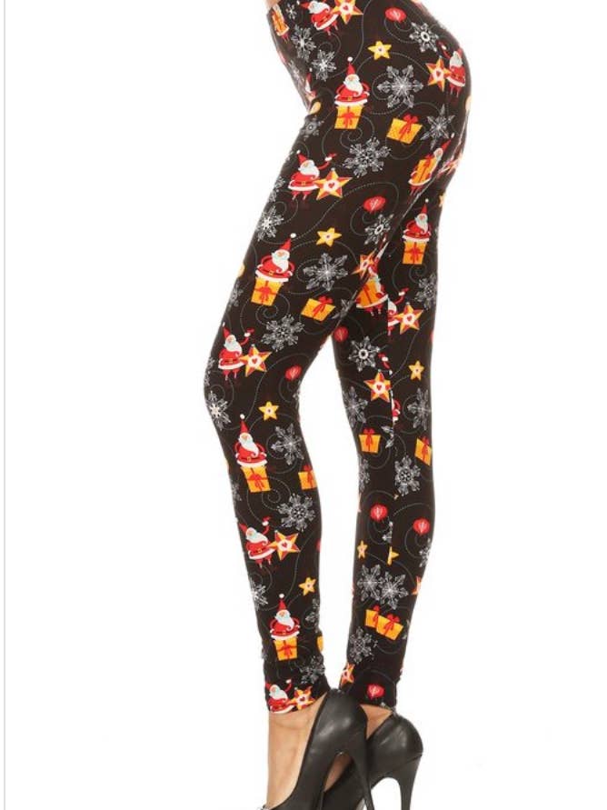 Santa & Snowflake Christmas Winter 3x5x EXTRA CURVY Leggings for wholesale by Love 4 Leggings