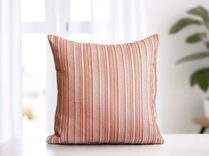 Striped Throw Pillow - Rust Orange Boho Cushion for wholesale by Miliva Home Store