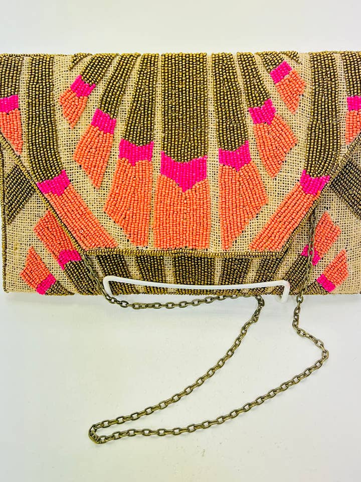 Beaded clutch, natural elements, beads, stones- hand made. for wholesale by Ranee's