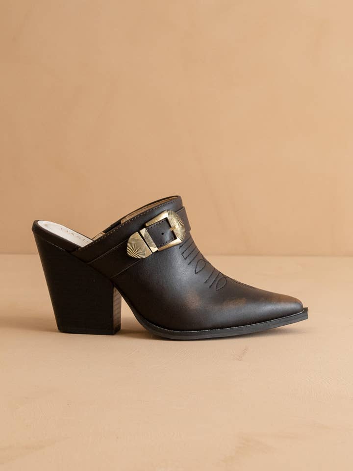 The Dixie | Coffee Western Inspired Mule With Buckle Detail for wholesale by OASIS SOCIETY