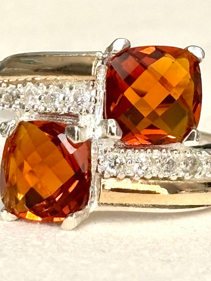 925 Sterling Silver Ring with 10K Gold Accents Amber Quartz for wholesale by QURI