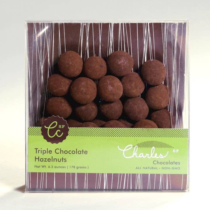 Triple Chocolate Hazelnuts, 6.3 oz for wholesale by Charles Chocolates