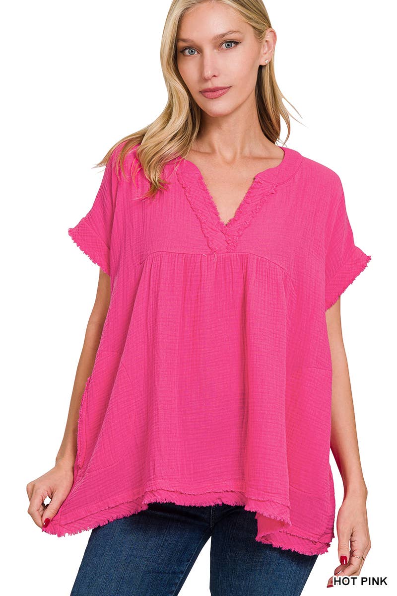 42POPS – wholesale Tunika - Dam – "Rå kant kortärmad V-ringad tröja13