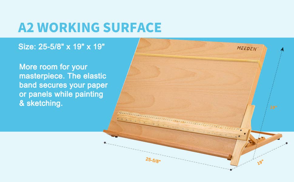 Pintar Art Supply – Engroshandel Skærebræt – MEEDEN Large Studio Artist tegne- og skitsebræt, justerbart bøgetræ A2 skitsebræt til studerende, begyndere og kunstner - Skrivebordsstaffeli i træ med T-firkant, 25-5/8" X 19"4