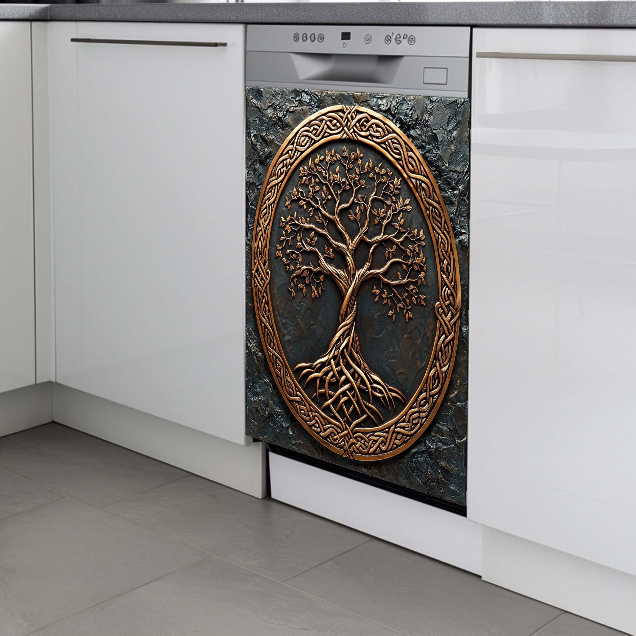 Glass Kitchen Backsplash – wholesale Magnet – Bronze Roots Dishwasher Magnet Cover – Celtic Tree of Life Magnetic Refrigerator Wrap2