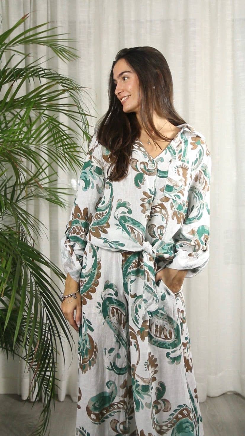 Linen & More - Vendita all'ingrosso Camicia button down - Donna - Camicia con fiocco stampato 100% lino REF 85975