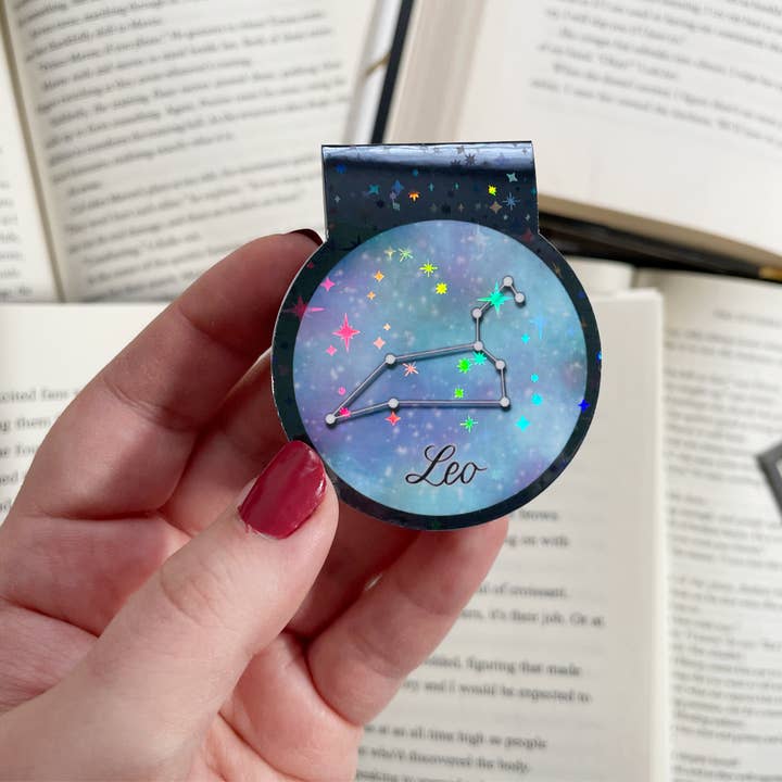 Leo Zodiac Sign holographic magnetic bookmark for wholesale by The Peachy Polka Dot