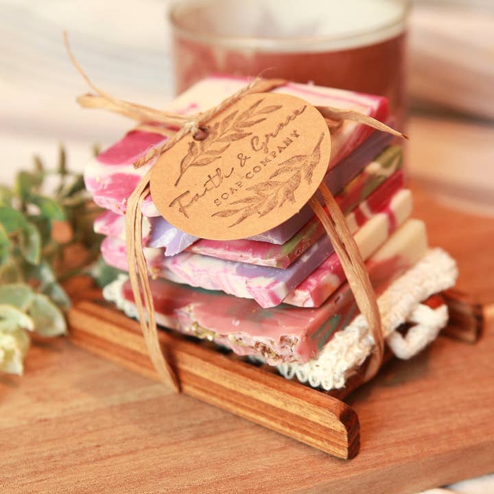 Faith and Grace Soap Co. - Wholesale Soap Set - Soap Ends Gift Set with Wood Soap Dish and Sisal Bag1