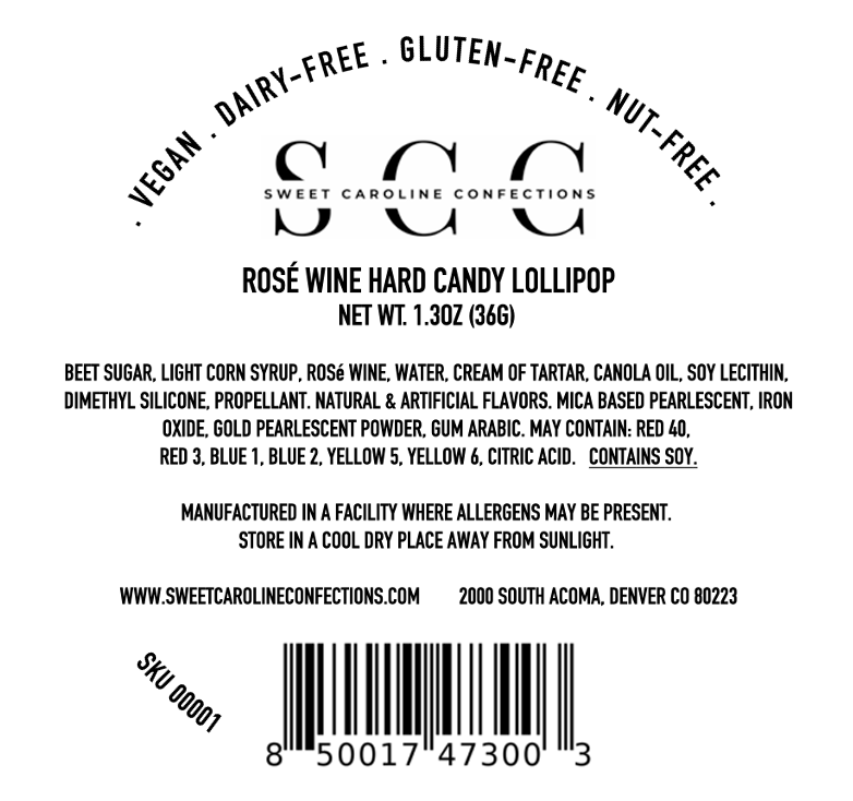 Sweet Caroline Confections - Wholesale Lollipop - Rosé Wine Sparkle Lollipops, Rosé Wine Flavor, 10/Case-VEGAN6