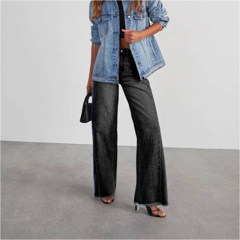 kycozy – wholesale Jeans - Dam – Avslappnade jeans med breda ben och fransad fåll i sidsömmen1