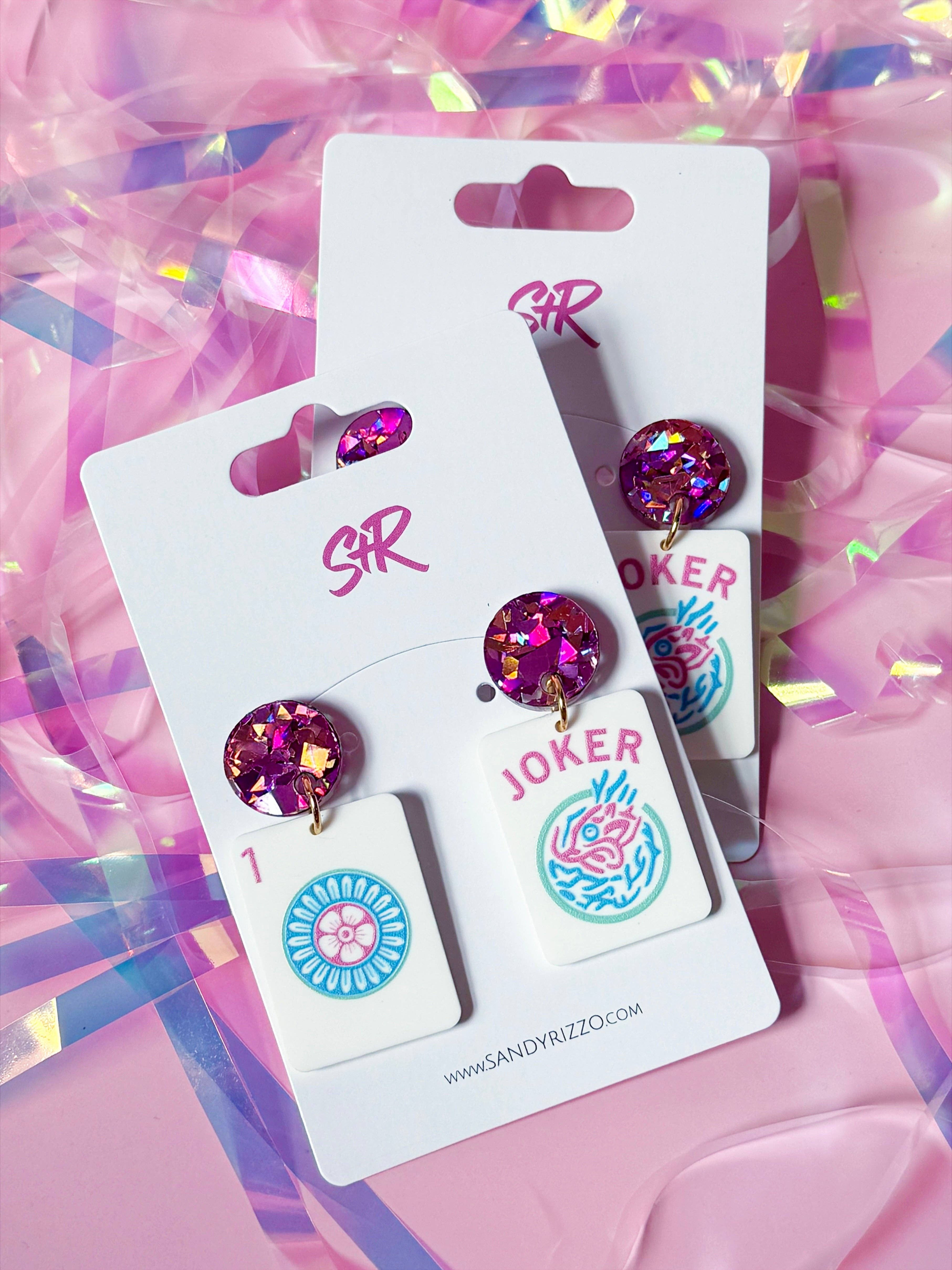 Sandy + Rizzo - Vente Boucles d'oreilles pendantes - Boucles d'oreilles pendantes en acrylique Mahjong de fête4