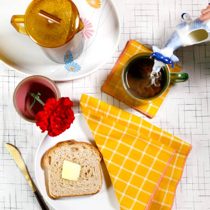 Willow Ship - Wholesale Dinner & cloth napkin - Tepache Yellow Windowpane Cloth Cocktail Napkins, Set of 42