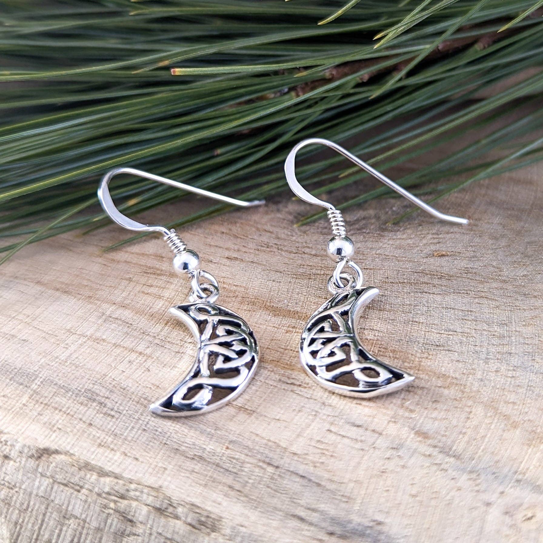 The Green Gecko - Wholesale Dangle Earrings - Crescent Moon Celtic Knot Earrings in Sterling Silver0
