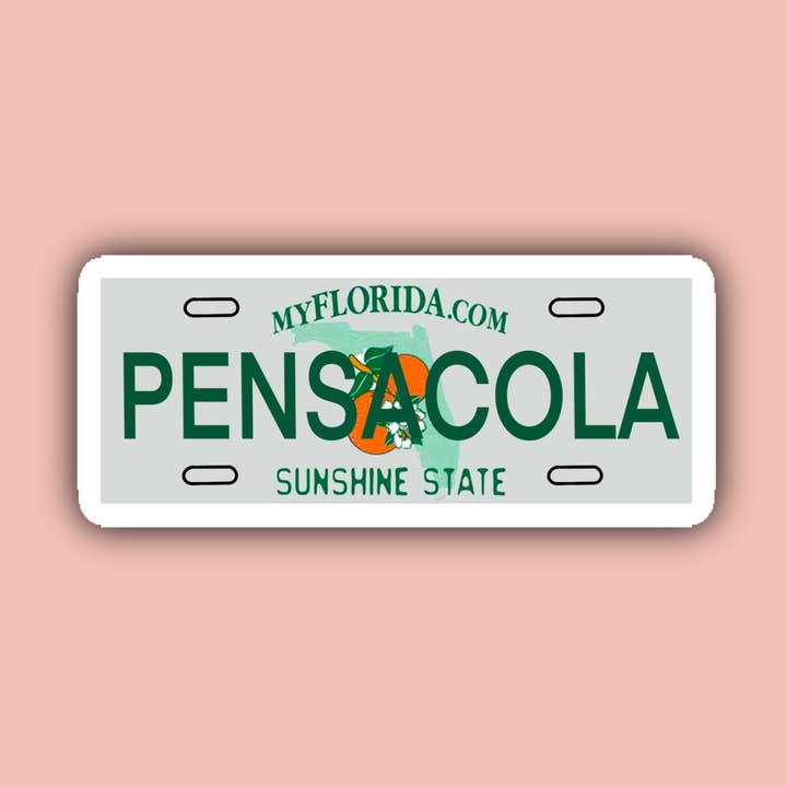 Pensacola Florida License Plate - 3" Waterproof Sticker for wholesale by Delmarva Stickers
