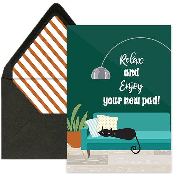 Black Cat New Home Housewarming Greeting Card for wholesale by Mod Lounge Paper Company