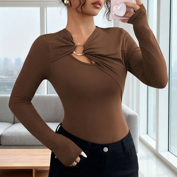 Design sense hollowed-out full-shoulder T-shirt for wholesale by Lily Clothing