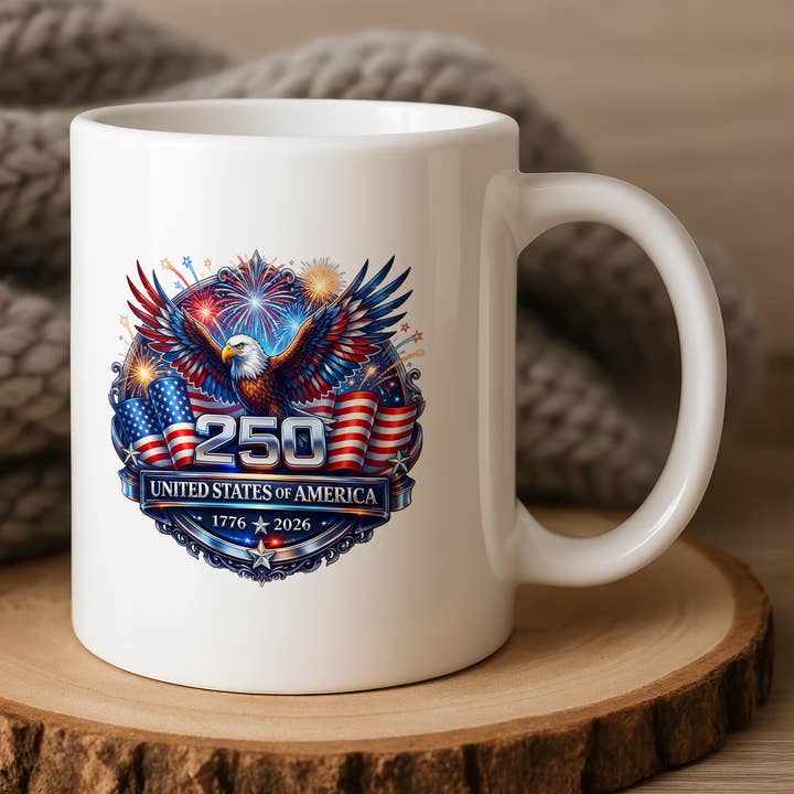250th Anniversary USA Coffee Mug, American Patriotic Mug for wholesale by Tevatino