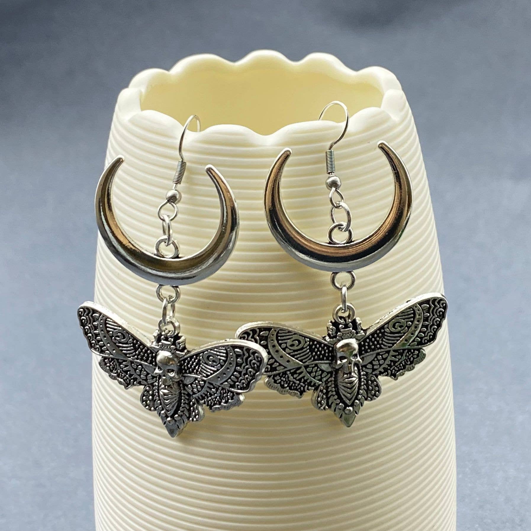 Mio Queena - Wholesale Dangle Earrings - Gothic Style Moth & Moon Dangle Earrings - GT