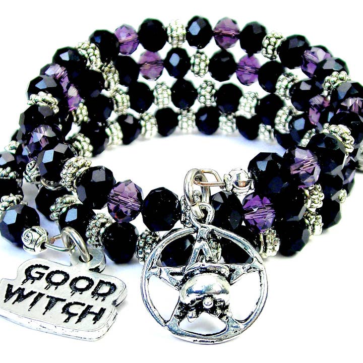 Cauldron on Pentacle Good Witch crystal Bracelet set Wiccan for wholesale by Chubby Chico Charms