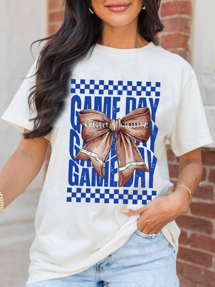 White Rugby Bowknot GAME DAY Graphic Tee for wholesale by Lovesoft