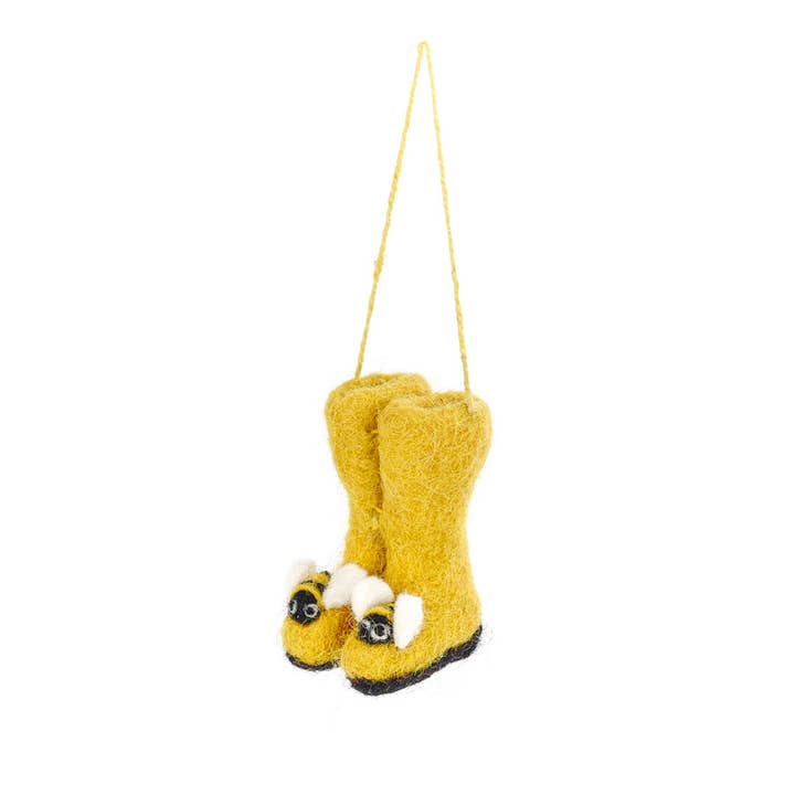 Felt So Good - Wholesale Ornament - Handmade Felt Bumblebee Wellington Boots Hanging Decoration