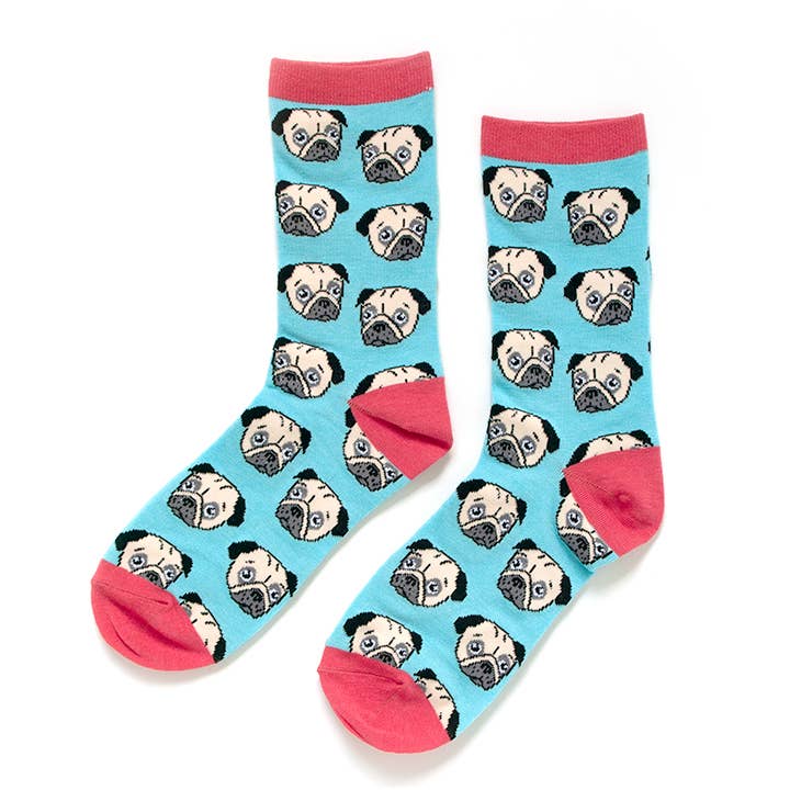 Smarty Pants Paper - Vendita all'ingrosso Calzini - Donna - Calzini da donna in misto bambù con motivo Tan Pug